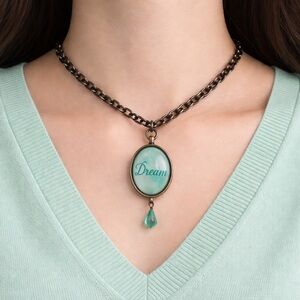 Vintage Lariat Y-Drop Necklace Regency Victorian Brass Pendant Charm Dangle 18”